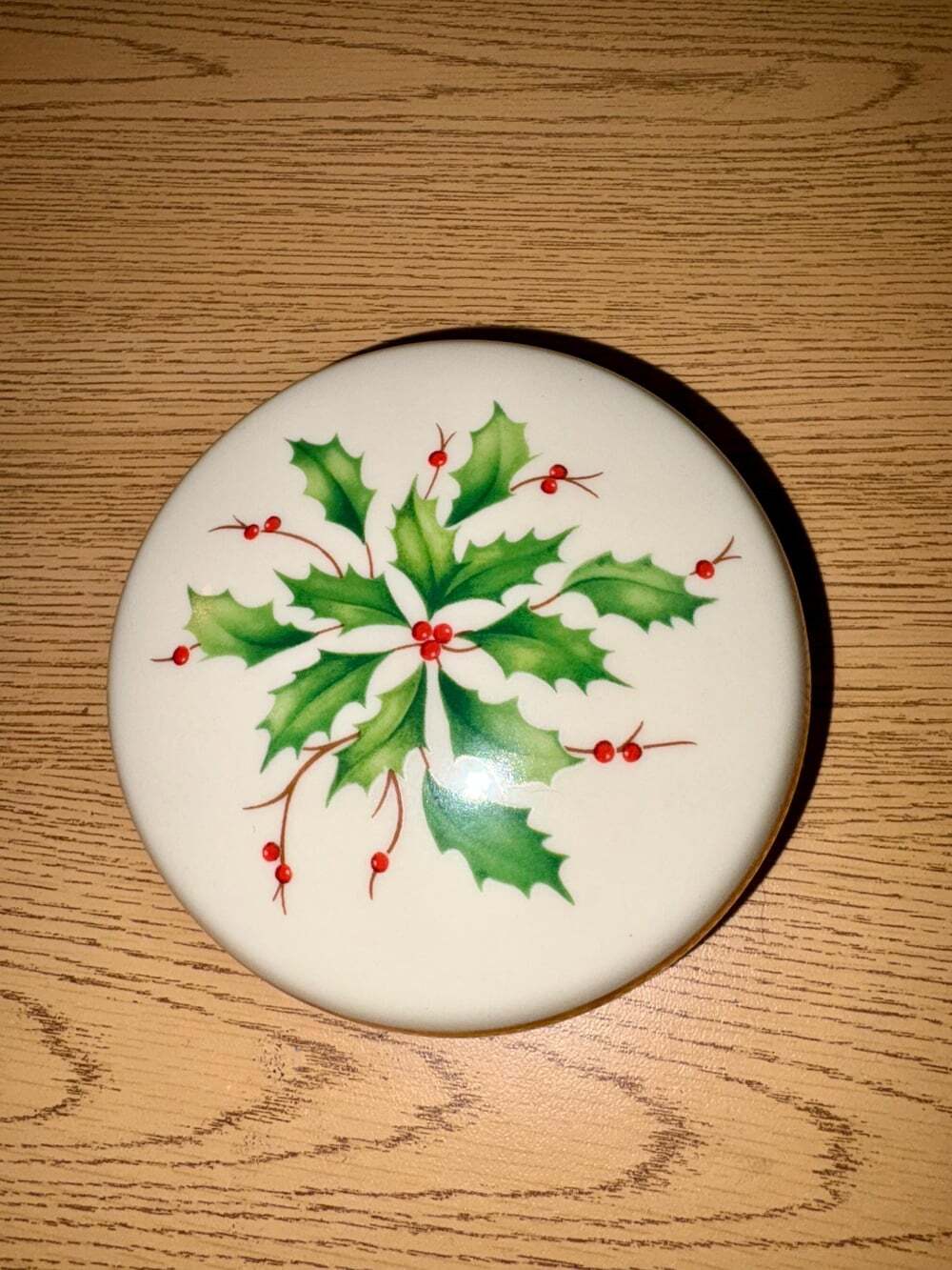 Lenox Holiday Dimensions Lidded Box | 3" Round Porcelain Dish with Holly & 24K G